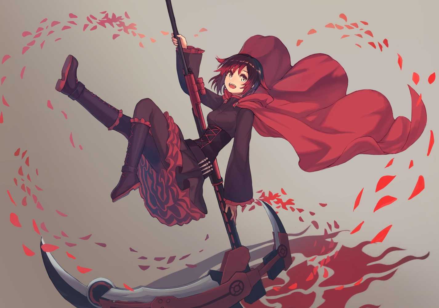 在线壁纸 图片描述 Black Hair Boots Cape Pantyhose Peroncho Ruby Rose Rwby Scythe Short Hair Weapon Acg调查小队